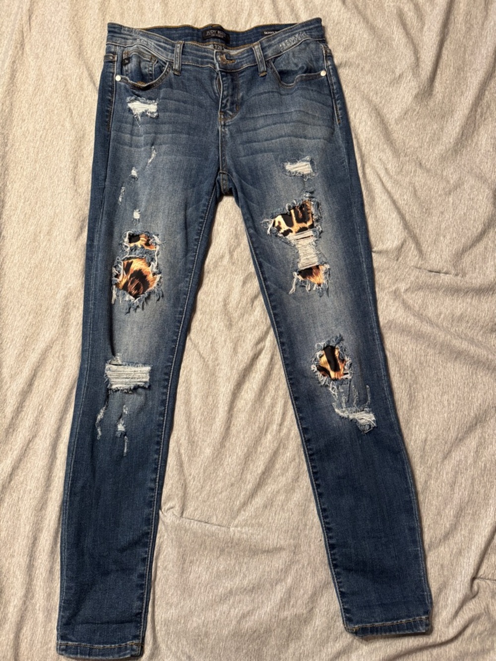 Judy Blue Dark Blue Skinny Jeans with Leopard Patch Insets